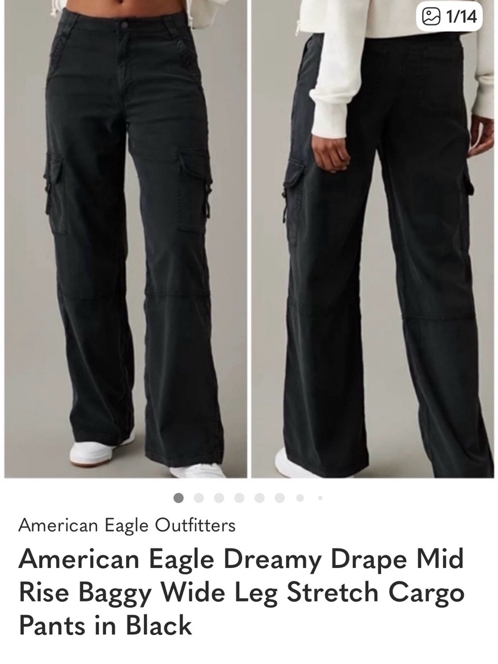 American Eagle Outfitters Black Wide-Leg Cargo Pants